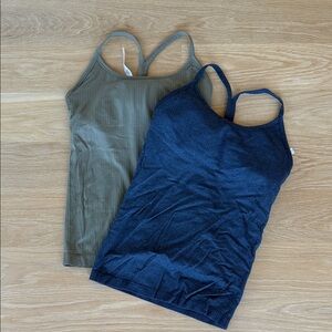 Women's Ribbed Tank Tops - set of two. Olive Green and Navy Blue